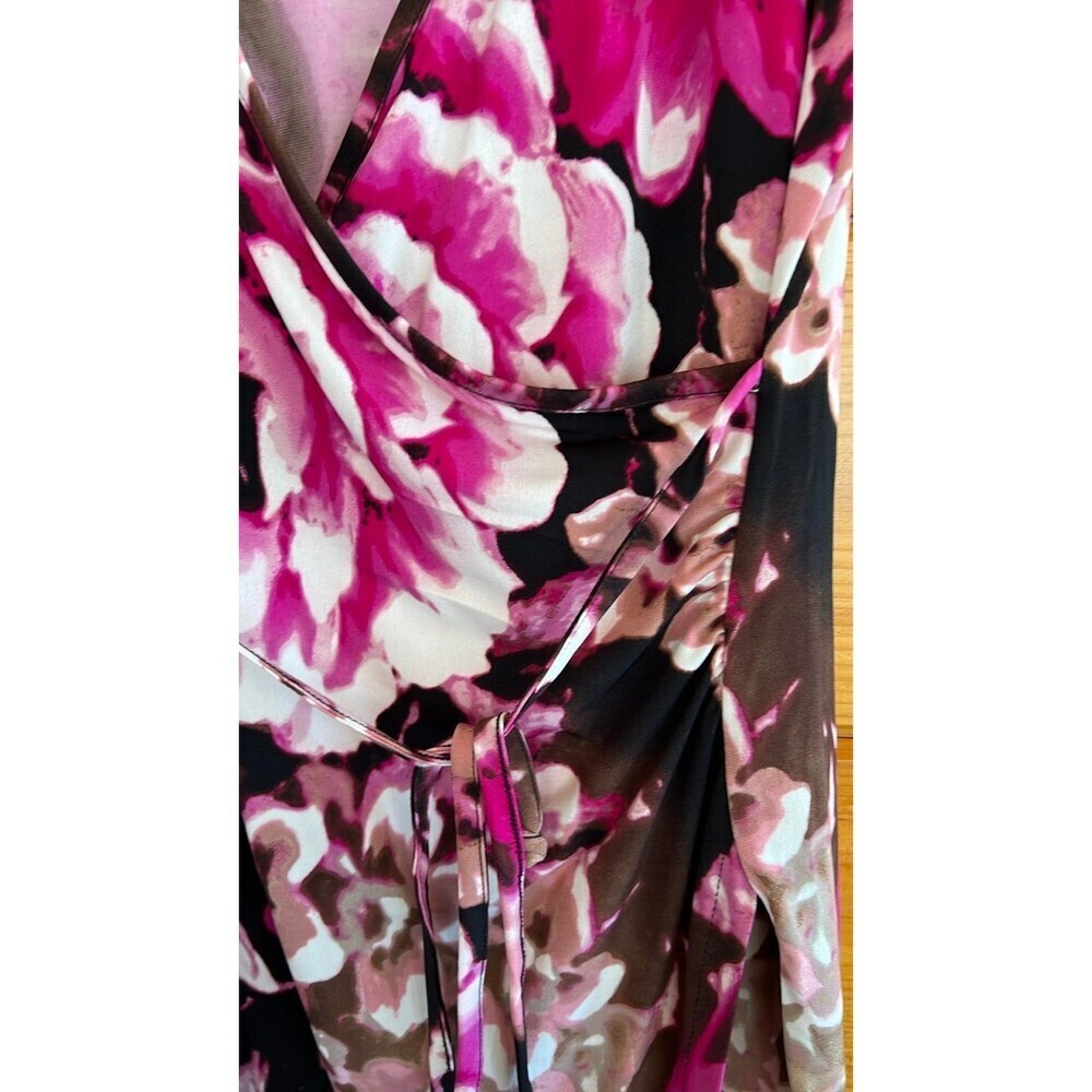 NWT Pink & Brown Rose Patterned Wrap Dress with Tie L - Picture 2 of 5